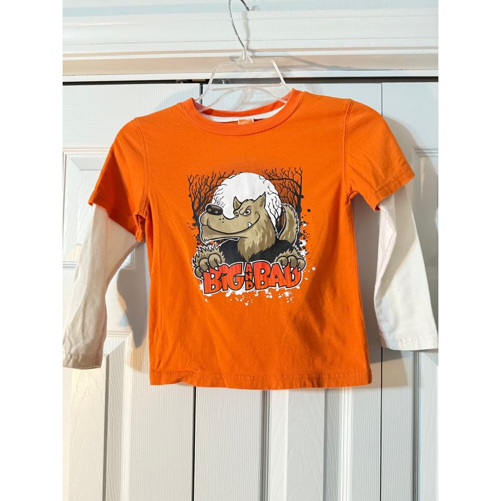 Halloween Orange and White Boys Long Sleeve Wolf Big and‎ Bad Size 5T